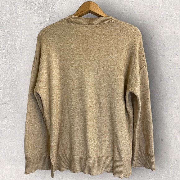 TAHARI Sweater Top Womens Large Golden Beige Side Slits Hi Low  Rib Banded Hem - Picture 3 of 7